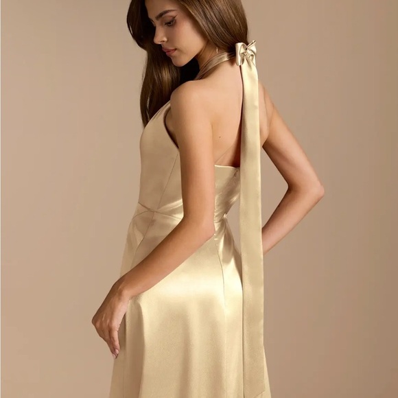 Azazie Gold A-Line Pleated Metallic Satin Dress - Picture 2 of 3